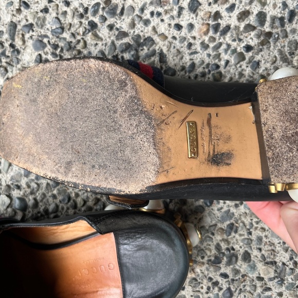 Gucci mid heel leather loafer with pearl backing - Picture 6 of 6